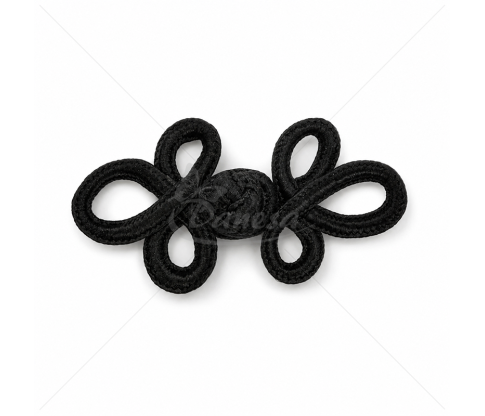 Juodas dekoratyvinis virvelinis užsegimas drabužiams (Apie 6 × 3,2 cm)