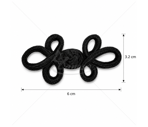 Juodas dekoratyvinis virvelinis užsegimas drabužiams (Apie 6 × 3,2 cm)