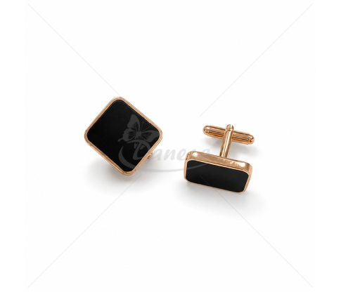 Men’s Metal Cufflinks with Gold-Coloured Edge and Black Detail