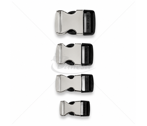 Carabiner / buckle with metal and plastic parts, silver colour