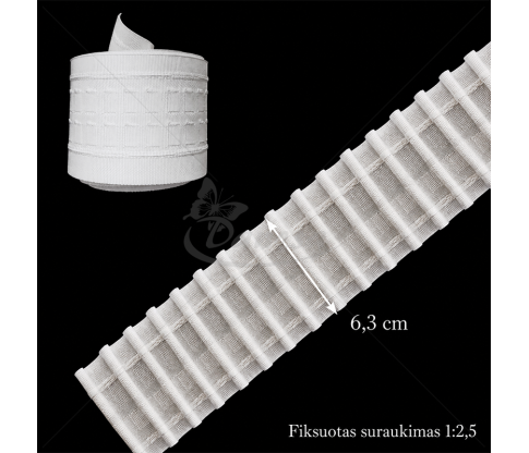 Curtain gathering (drapery) tape with pencil pleat, 6.3 cm