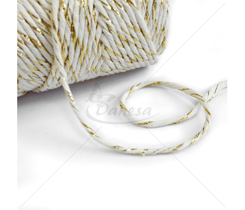 White 3 mm cotton cord with gold-colored thread