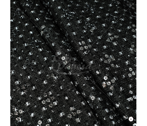 Denim with sequins, black color