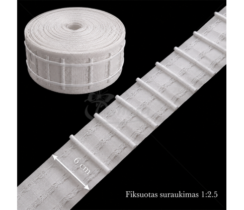 Curtain gathering (drapery) tape with pencil pleat, 6 cm