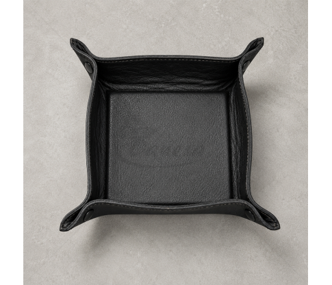 Black genuine leather valet tray for storing small items