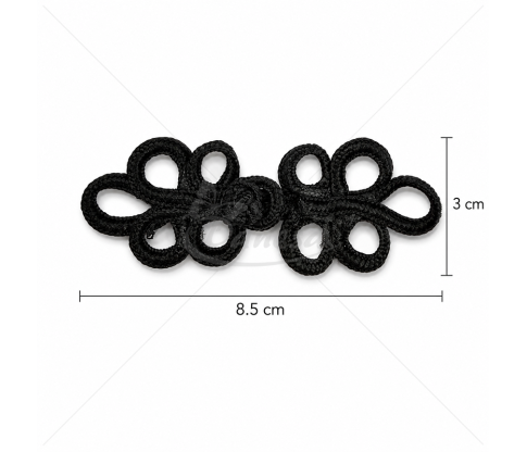 Black Decorative Cord Closure for Clothing (Approx. 8,5 × 3 cm)