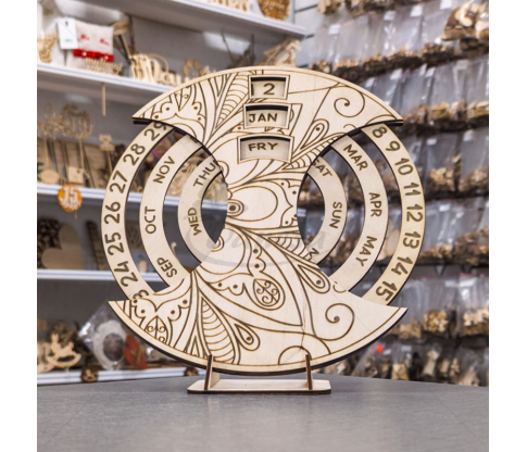 Wooden Calendar Clock "Flowers"