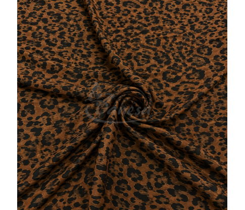 Plonas ir švelnus viskozinis audinys su šokoladiniu leopardo raštu
