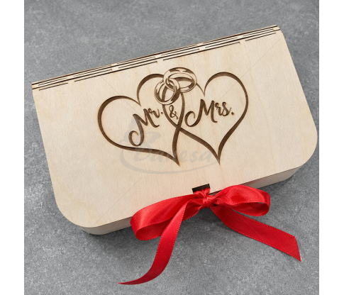 Гравированная деревянная свадебная коробка для денег «Mr & Mrs»