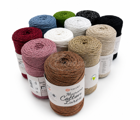 YarnArt Macrame Cotton Lurex medvilniniai makramė siūlai su liureksu, 250 g / 205 m