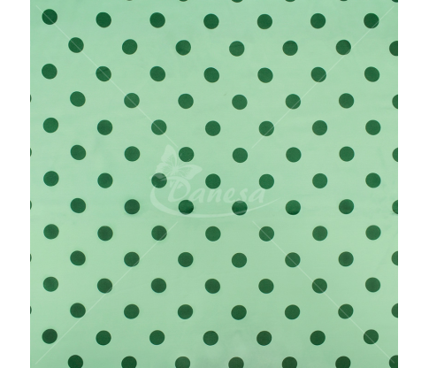 Satin weave viscose fabric, light green with darker green polka dots