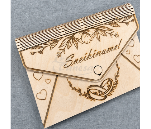 Деревянный конверт для денег на свадьбу «Поздравляем» 17 × 13 см