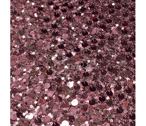 Fabric embroidered different size with sequins, light pink color