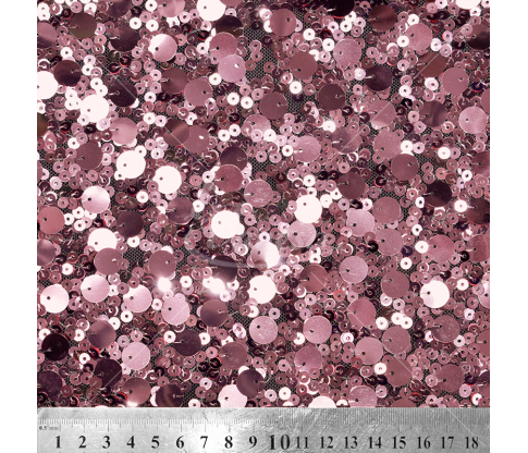 Fabric embroidered different size with sequins, light pink color