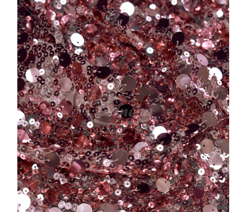 Fabric embroidered different size with sequins, light pink color
