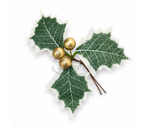Kalėdinė dekoratyvinė šakelė su auksinėmis uogomis, apie 12 cm