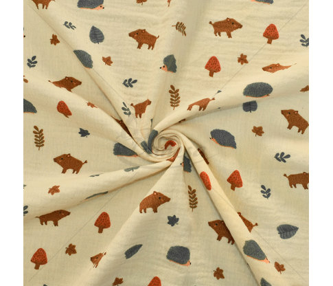 Muslin fabric with pattern “Boar and hedgehog"
