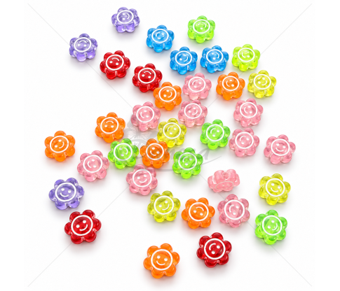 Double-Sided Flower Beads with Smiley Face 11 mm – 10 g