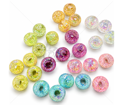 Dideli plastikiniai karoliukai su vaivorykštiniu blizgesiu 20 mm