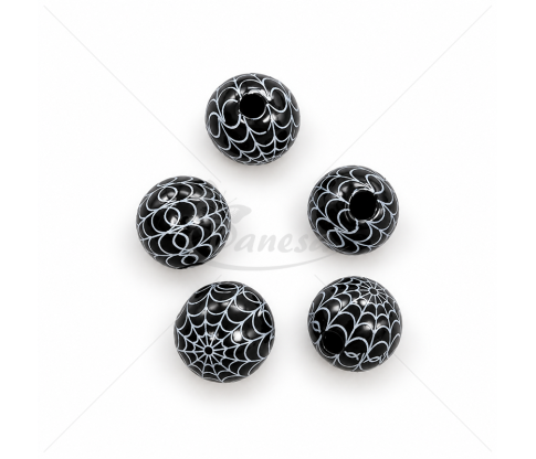 Wooden Beads with Spider Web Print 16 mm – 5 pcs | Charm Beads