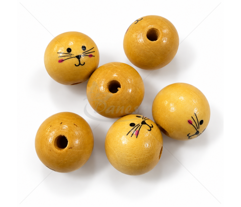 Wooden Beads with Painted Animal Face 20 mm