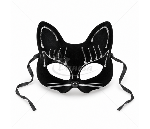 Black Cat-Shaped Mask with Glitter