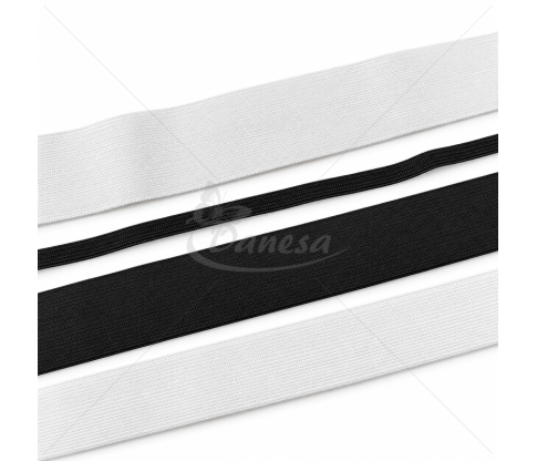 Flat Elastic Band in Various Widths – Black and White