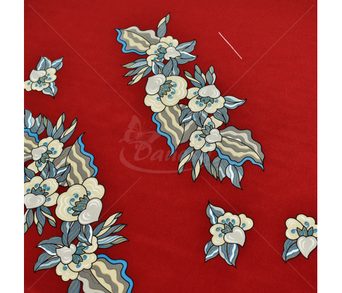 Natural silk in coupons, flowers on red background