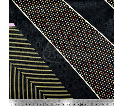 Natural silk in coupons, geometric pattern, black color