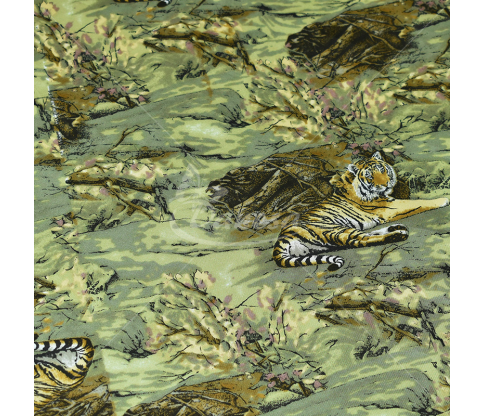 Natural silk in coupons, "Tigers", multicolor