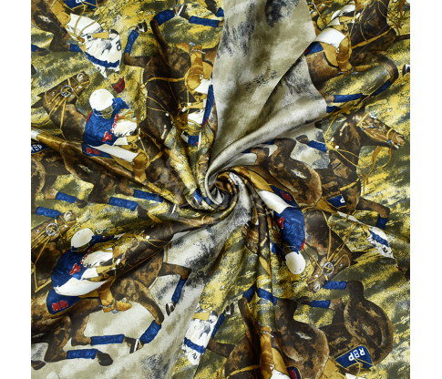 Natural silk in coupons, "Horses", multicolor