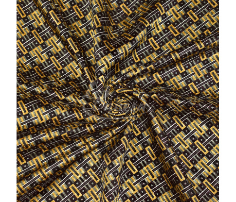 Natural silk in coupons, geometric pattern, gold and bordeux color