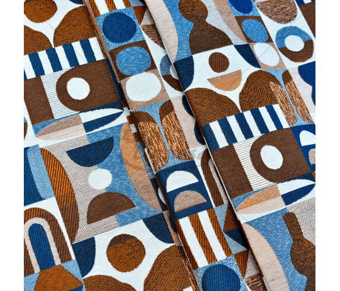 Tapestry, abstract geometric pattern, blue and brown color