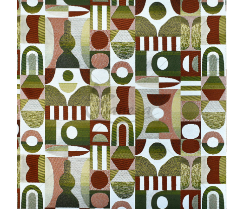 Tapestry, abstract geometric pattern, green and orange color