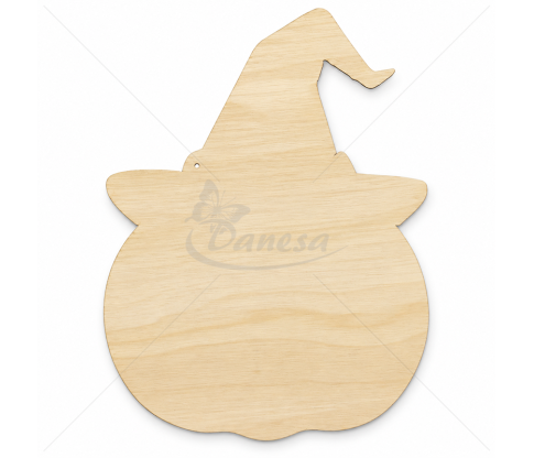Wooden Halloween Pumpkin Decoration with Witch Hat, 50 × 38 cm