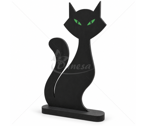 Dekoratyvinis juodas katinas iš faneros – 62 cm