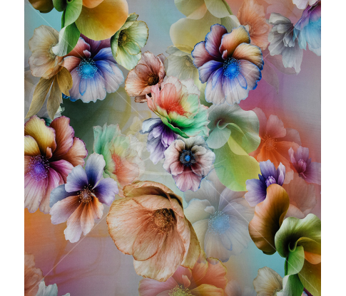 Natural silk, large flower pattern, light background