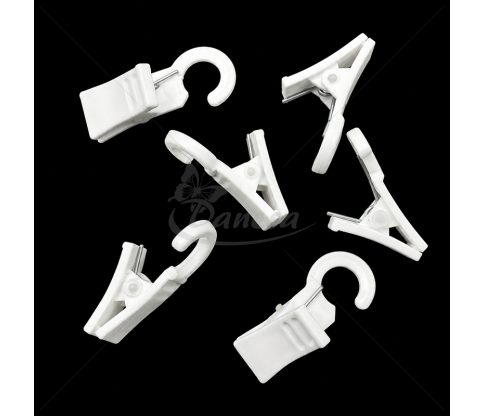 Plastikiniai užuolaidų segtukai su kabliukais, balti, 2,7 cm