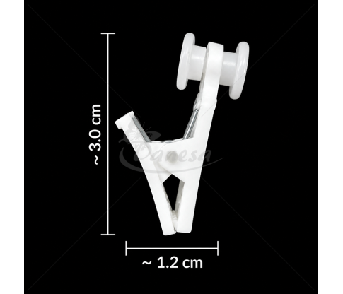 Plastic Curtain Clips with Rollers, White, 3 cm
