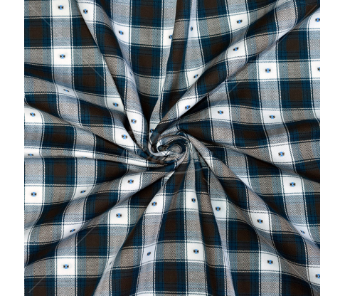 Checkered cotton fabric, multicolor herringbone weave
