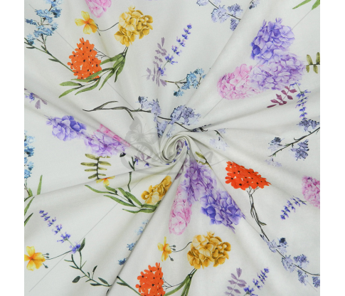 Cotton Fabric, colorful flowers, white color