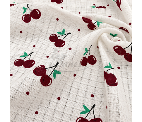 Gauze Fabric with Cherry Print