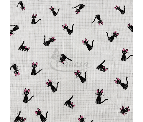 Gauze Fabric with Black Cat Print