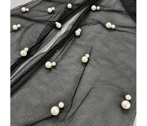 Long Tulle Gloves with Pearls – 55 cm