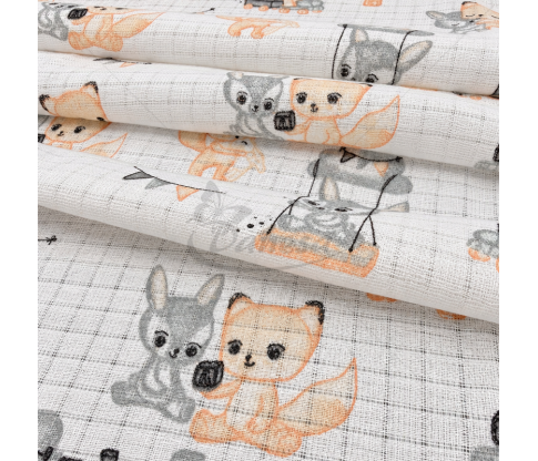 Gauze Fabric “Fox and Bunny”