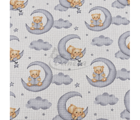 Gauze Fabric with teddy bears on the moon