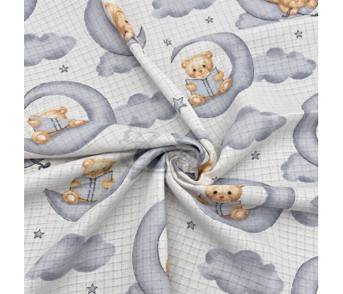 Gauze Fabric with teddy bears on the moon