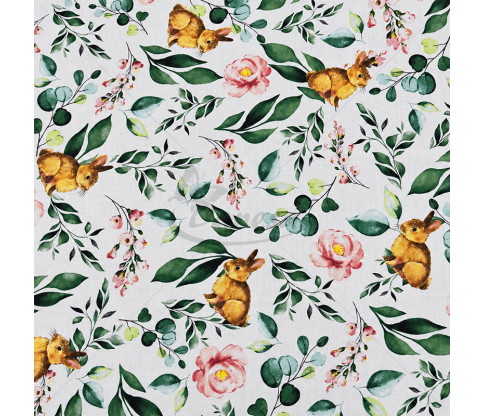 Bedding cotton with plants, roses and rabbits, 160 cm
