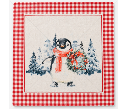 Christmas Tapestry Fabric Panel with Penguin, 48 × 48 cm
