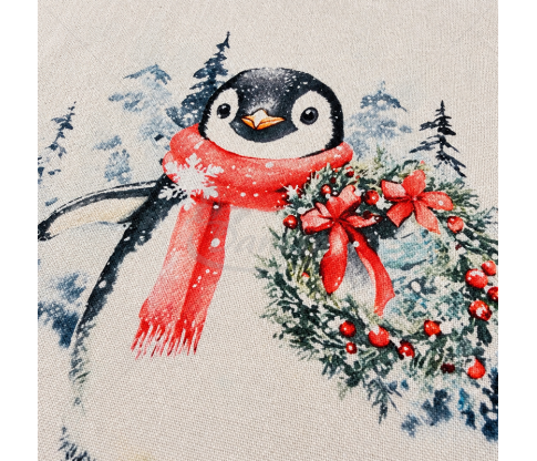 Christmas Tapestry Fabric Panel with Penguin, 48 × 48 cm